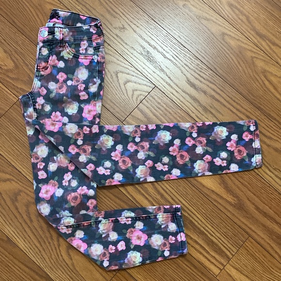 Justice girls supper skinny slim multi color flower print stretch jean zip up - Picture 12 of 12